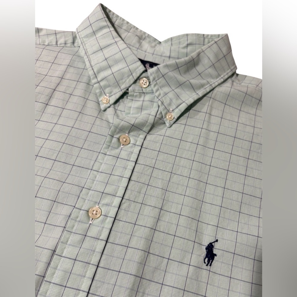 Ralph Lauren Blake 100% Cotton Short Sleeve Shirt Light Green Plaid Size XXL - Picture 1 of 8